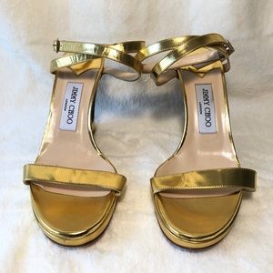 Jimmy Choo Gold with Black cork Wedge Sandal